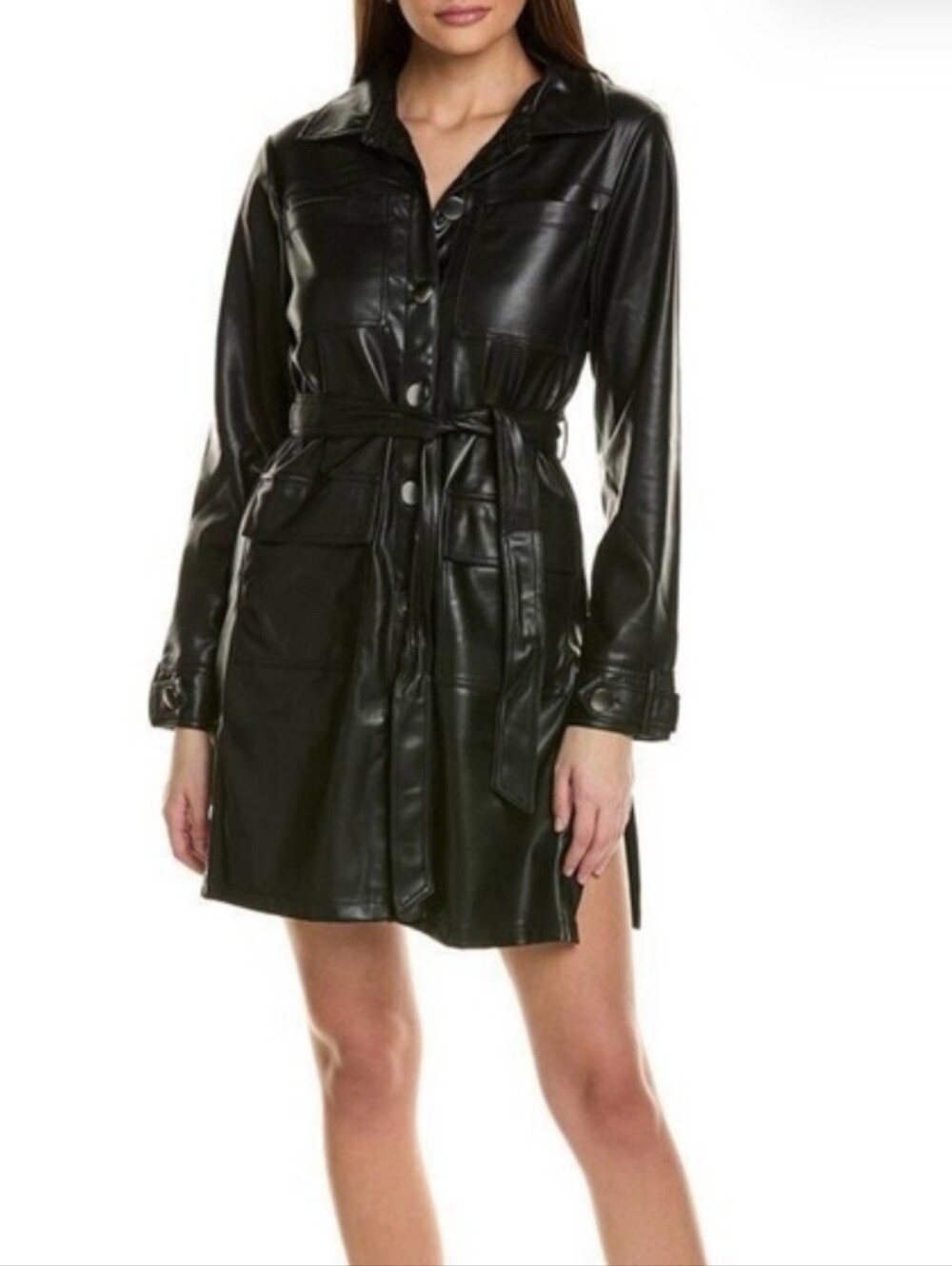 NWT Adrienne Landau Onyx Faux Leather Trench Style Coat. Medium